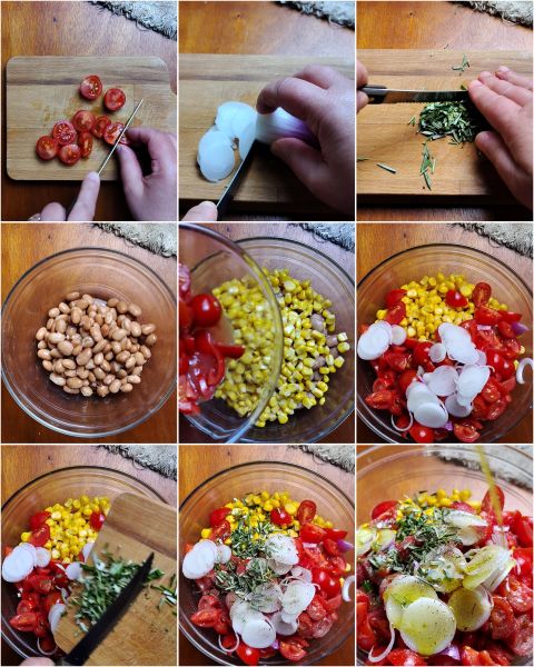 Zubereitung des Bohnensalats