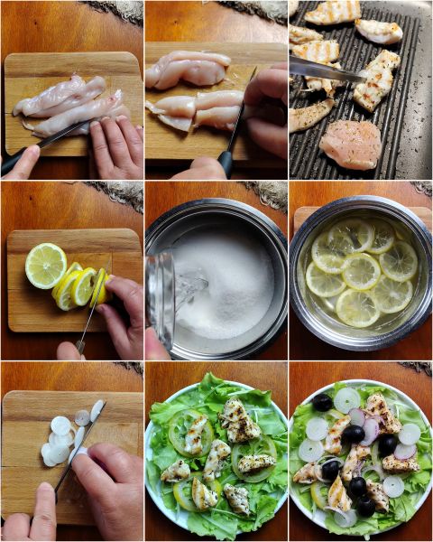 Zubereitung des gegrillten Hähnchensalats