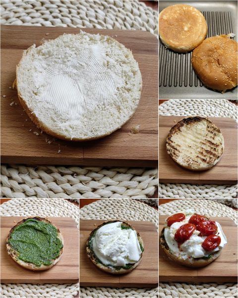 Zubereitung des Sandwiches mit Burrata