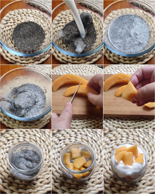 zubereitung von chia-pudding mit joghurt