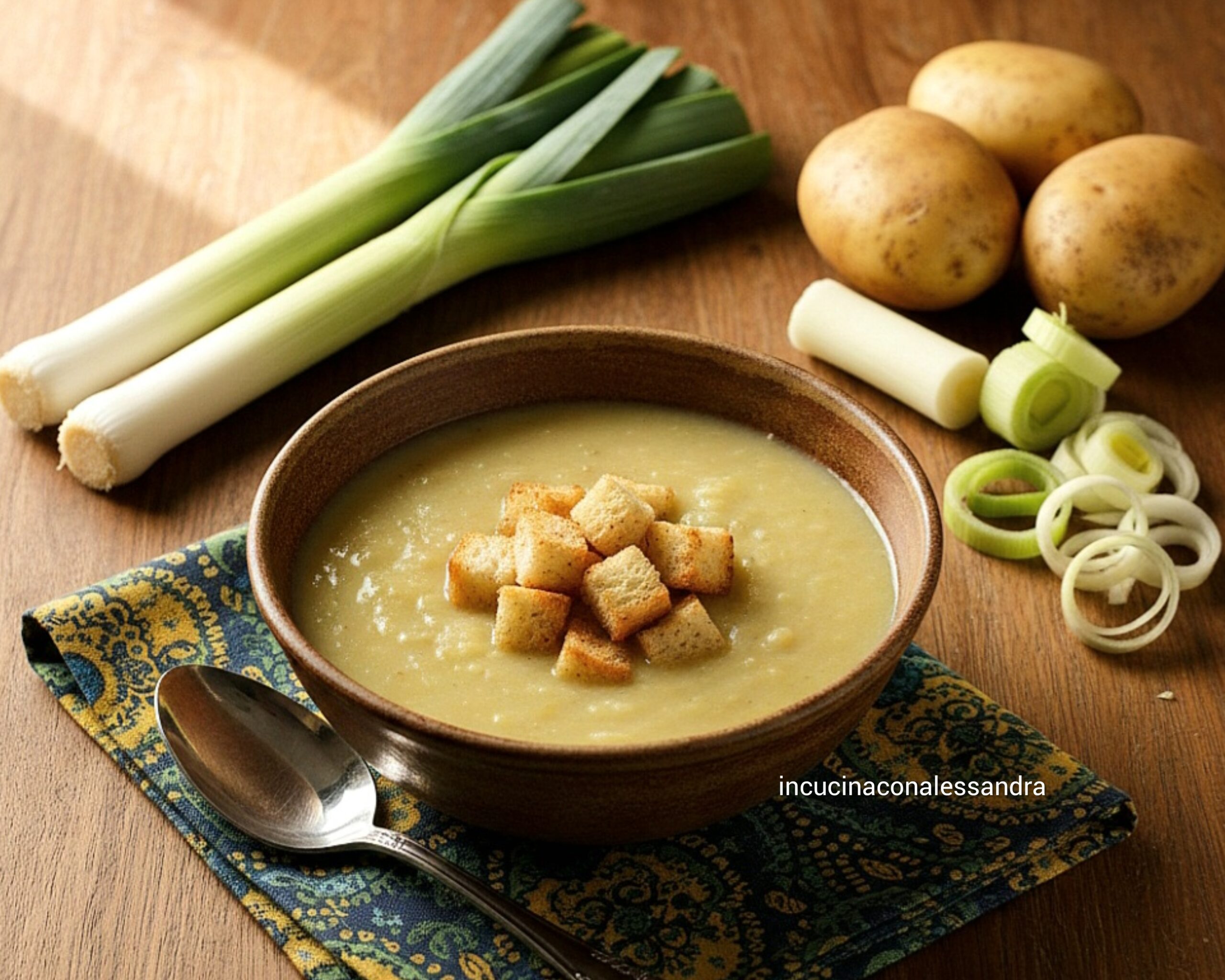 Lauch-Kartoffelcremesuppe mit Croutons