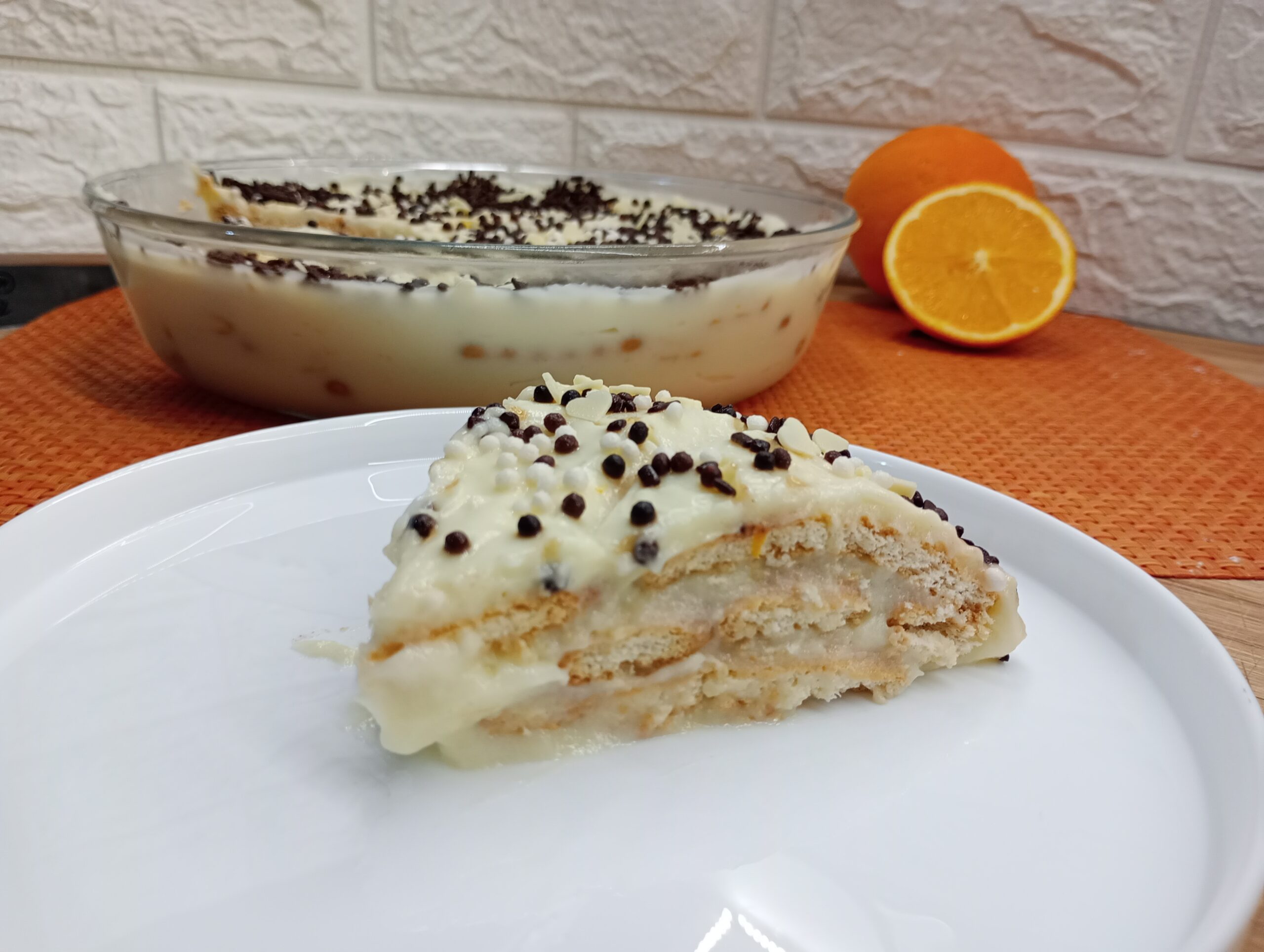 Kalter Kuchen mit Orangencreme