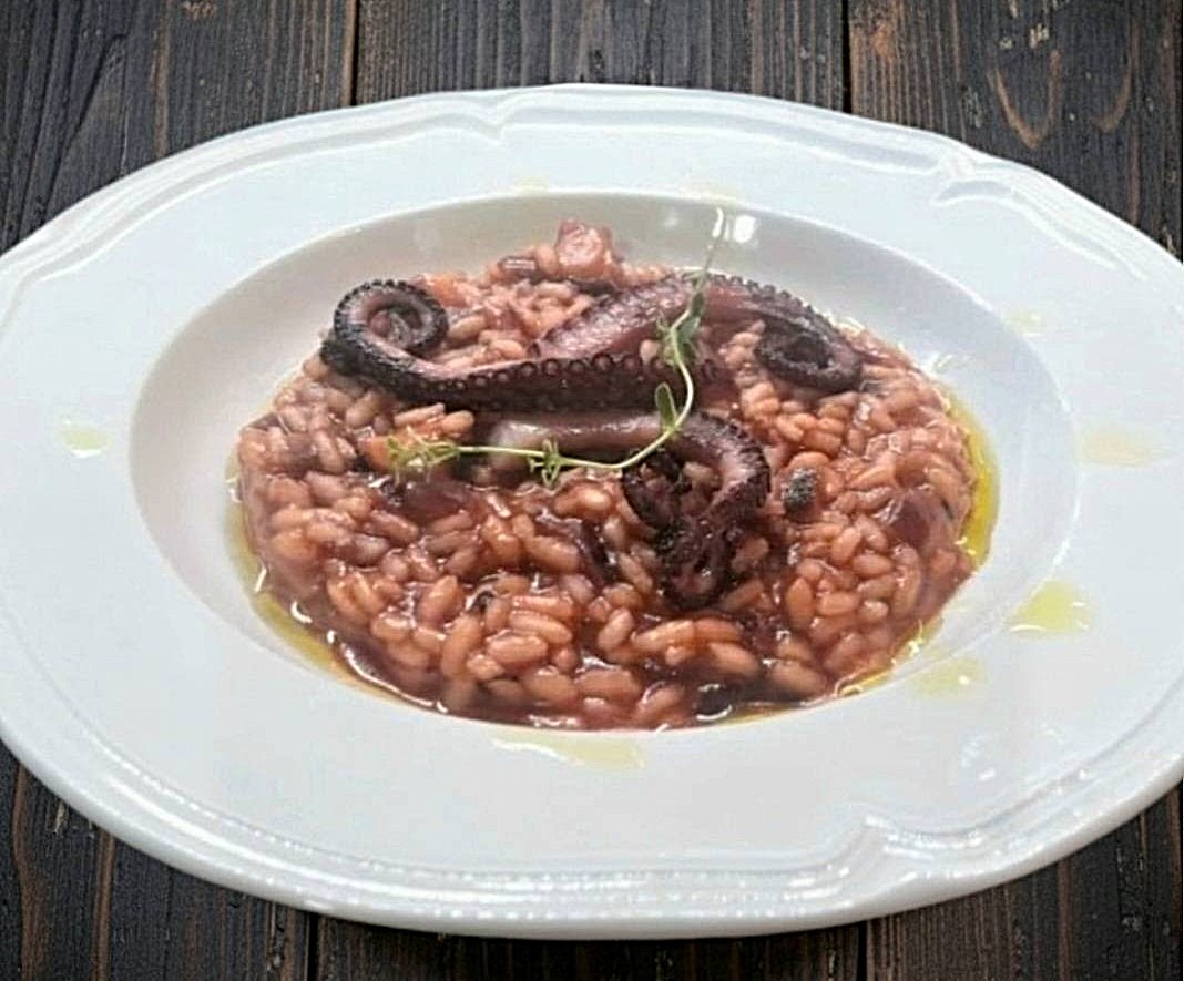 Risotto mit Oktopus und seinem Wasser