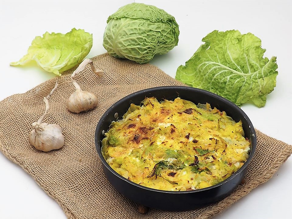 Wirsingkohlauflauf mit Schinken und Käse