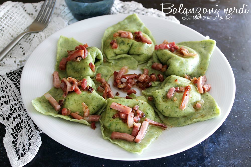 Grüne Balanzoni mit Mortadella