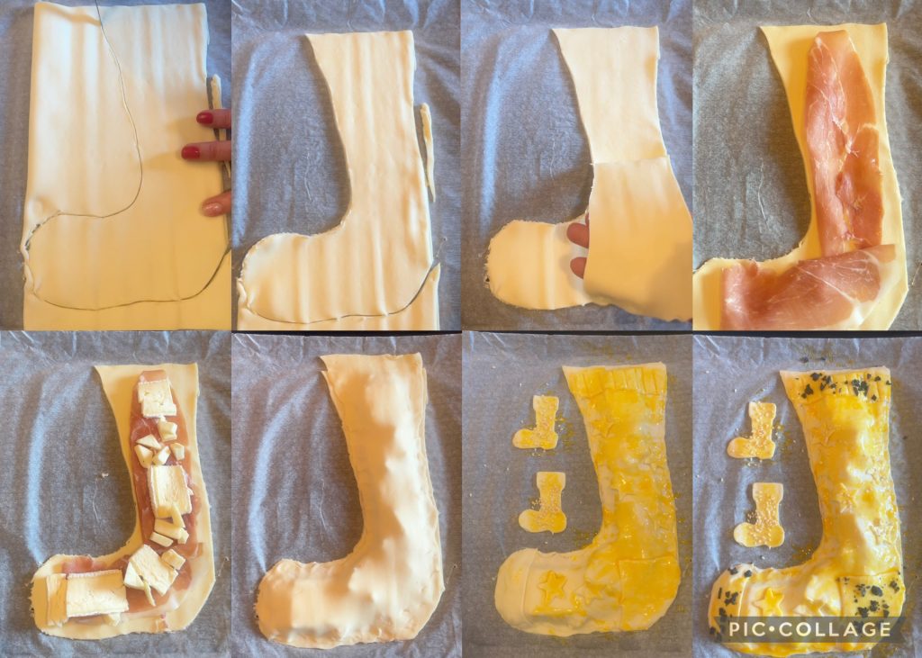 Herzhafter Befana-Strumpf mit rohem Schinken und Käse