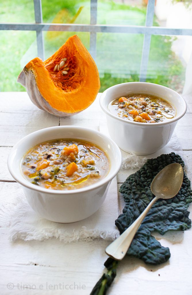 Kürbis- und Buchweizensuppe mit schwarzem Kohl