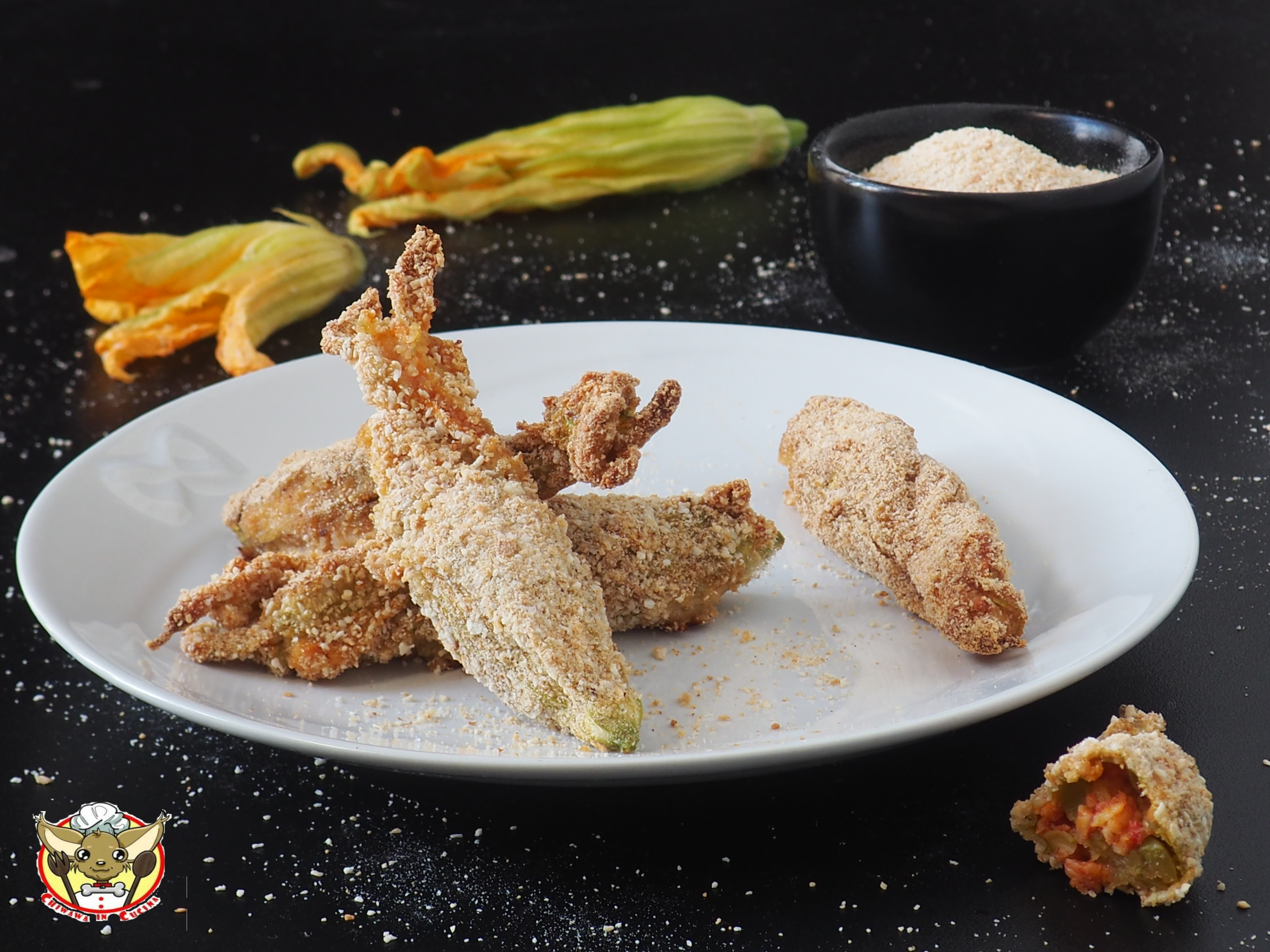 Gefüllte Zucchiniblüten mit Garnelen und Zucchini