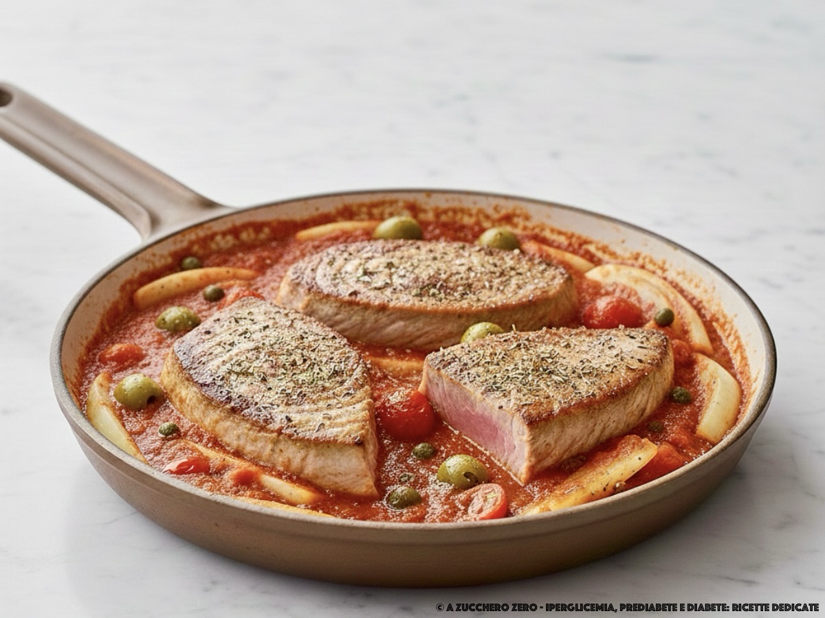 Thunfisch in der Pfanne mit Tomaten und Fenchel