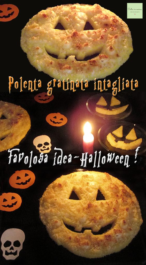 Gratinierte Polenta geschnitzte Halloween-Idee