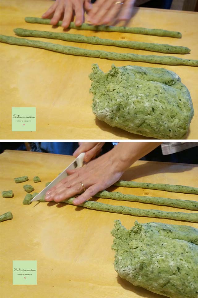 grüne Gnocchi Schritte