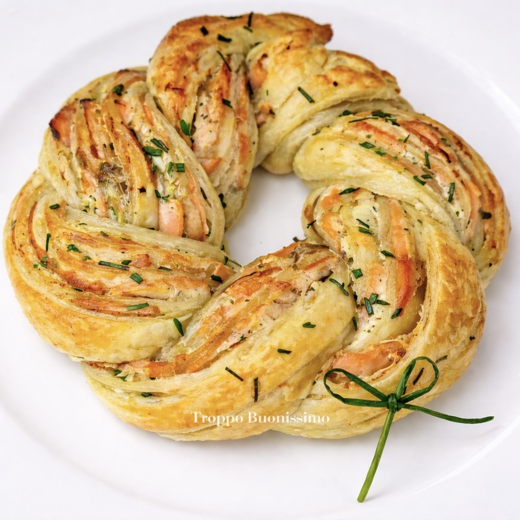 Blätterteigkranz mit Lachs und Kräuterfrischkäse – Einfaches und eindrucksvolles Silvester-Vorspeise