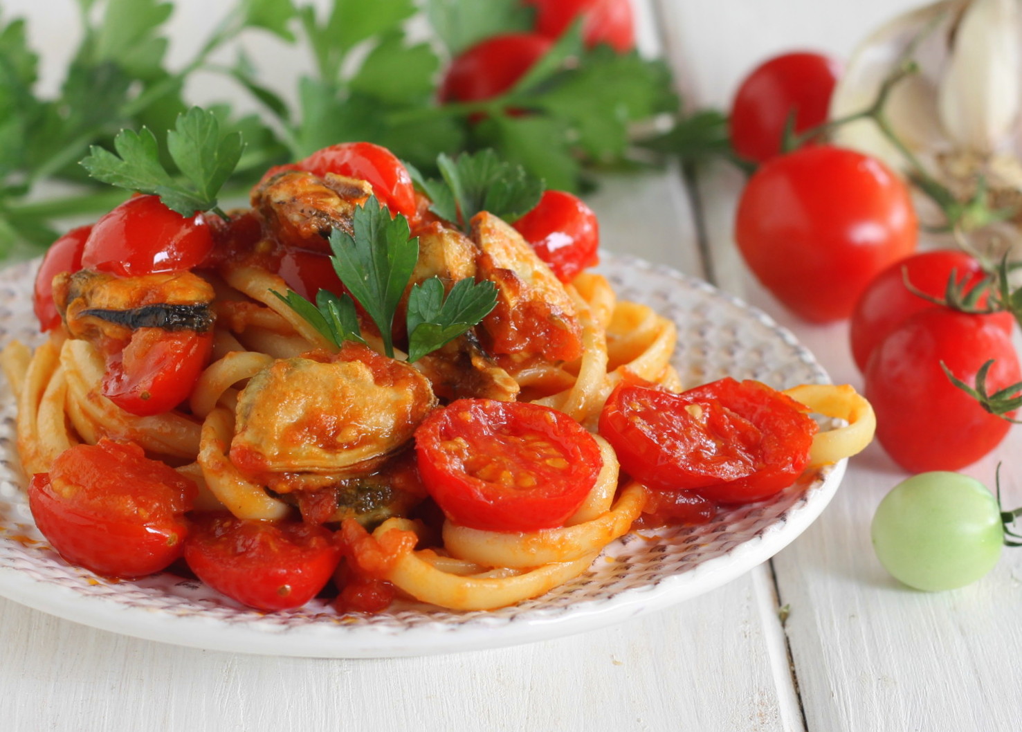 Linguine mit Miesmuscheln und Kirschtomaten