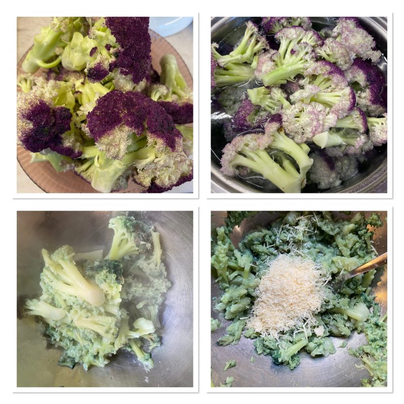 Blumenkohl-Auflauf mit gekochtem Schinken und Provola