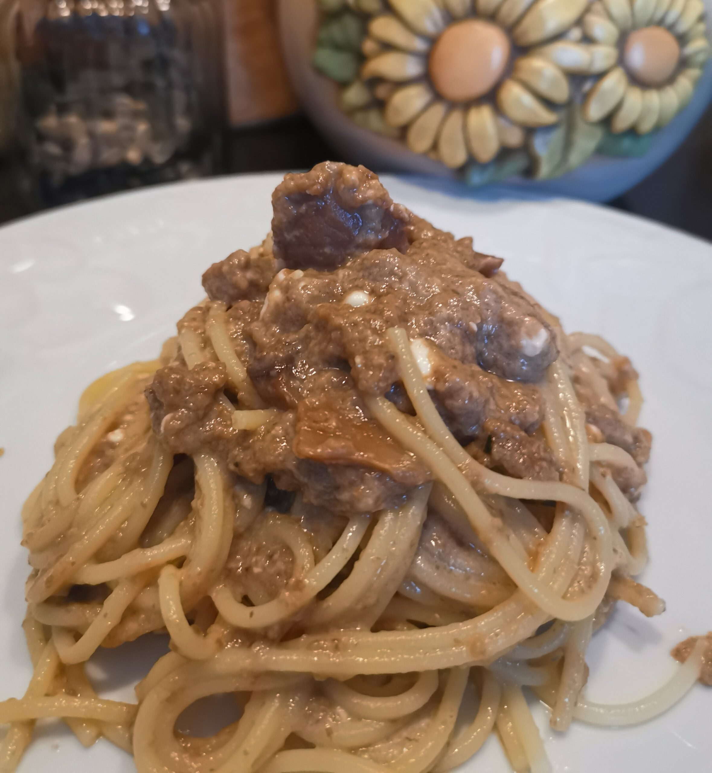 Cremige Spaghetti mit Pilzen