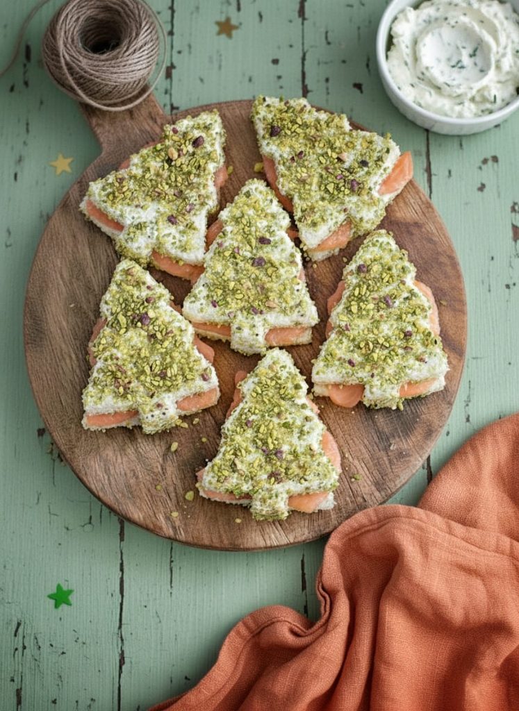 Sandwich-Bäumchen mit Lachs und Frischkäse