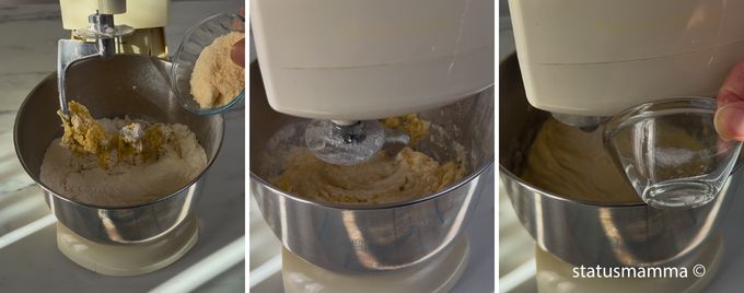 Weizenmehl 00 und geriebener Parmesan zum Teig hinzugefügt, feines Salz zum Teig hinzugefügt,