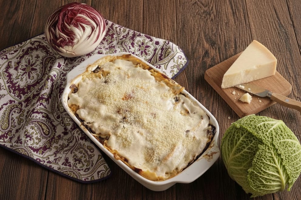 Lasagne mit Radicchio, Wirsing und Wurst