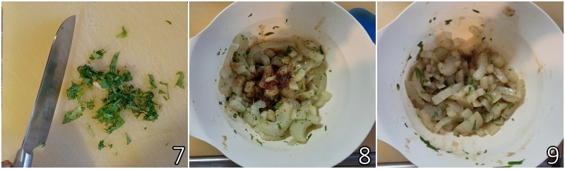 c. die Fenchel mit der Sardellensauce mischen