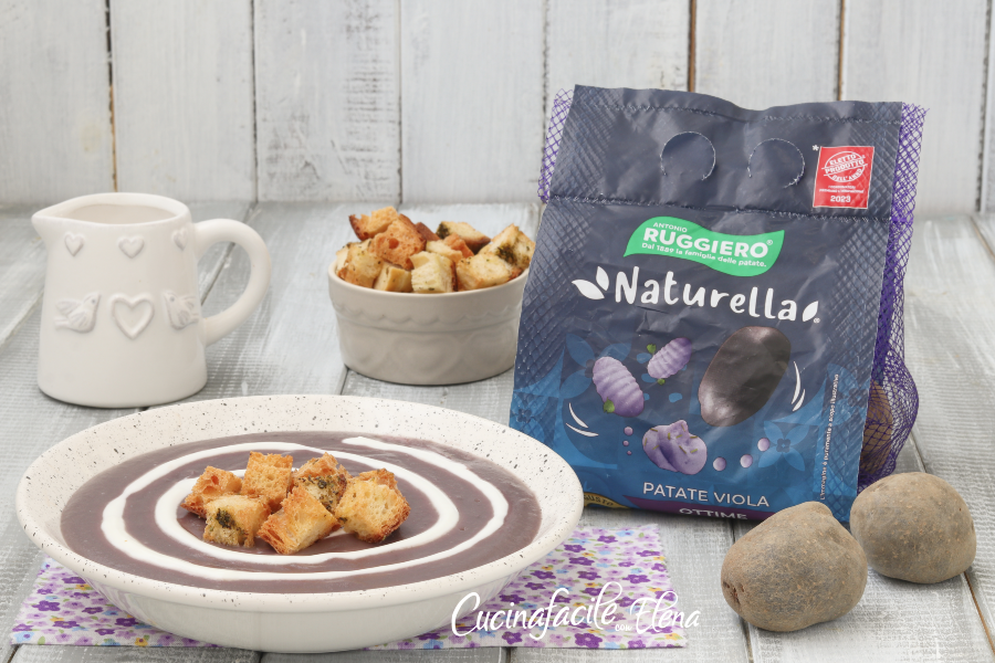 Cremesuppe aus violetten Kartoffeln