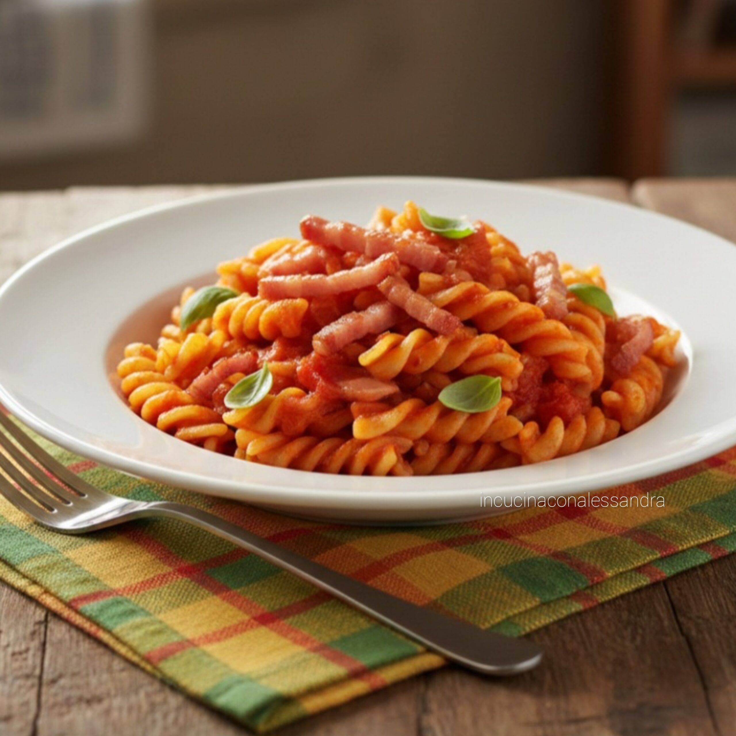 Fusilli mit geräuchertem Speck und Tomaten