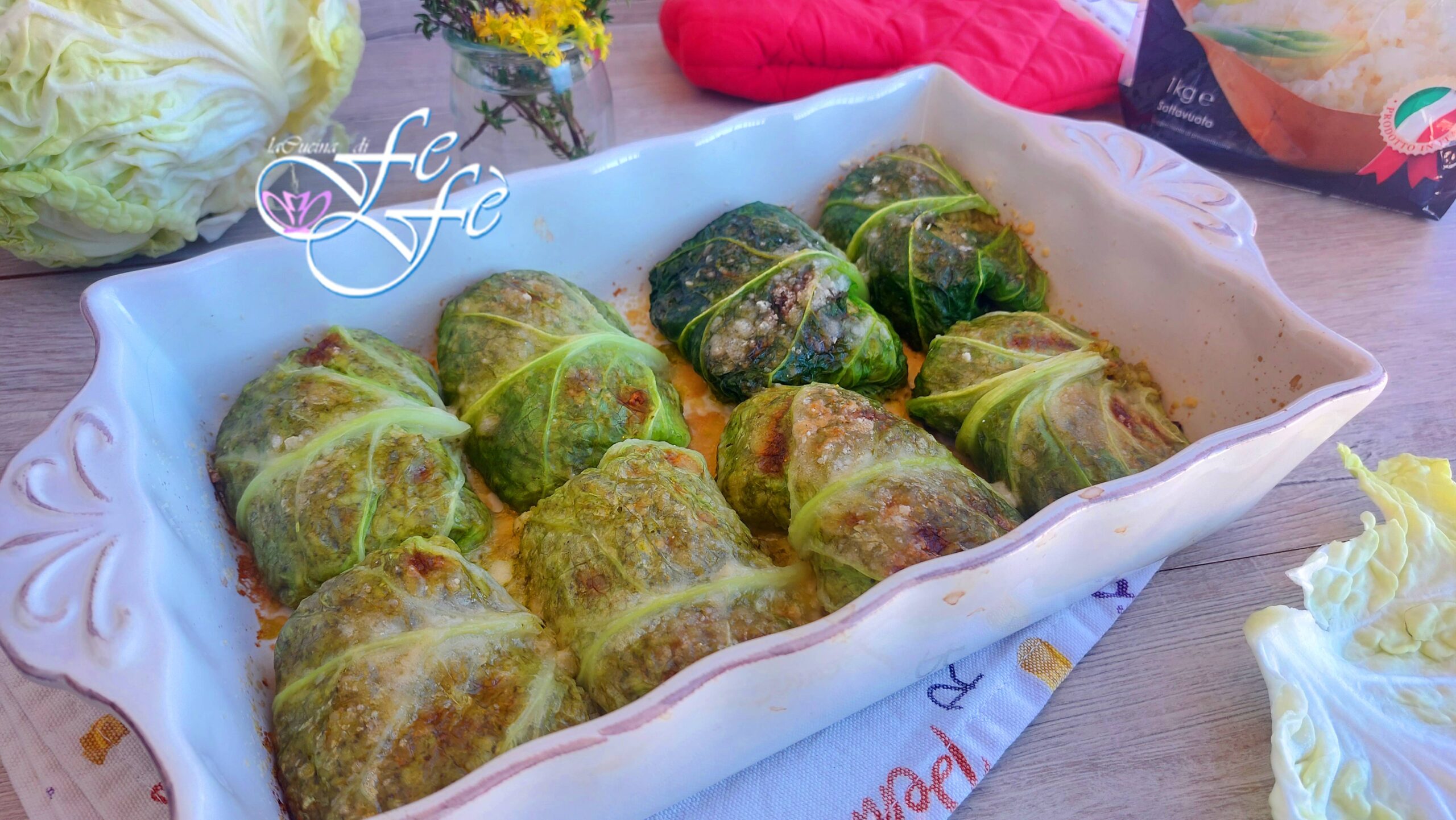 Wirsingröllchen mit Pesto-Reis gefüllt