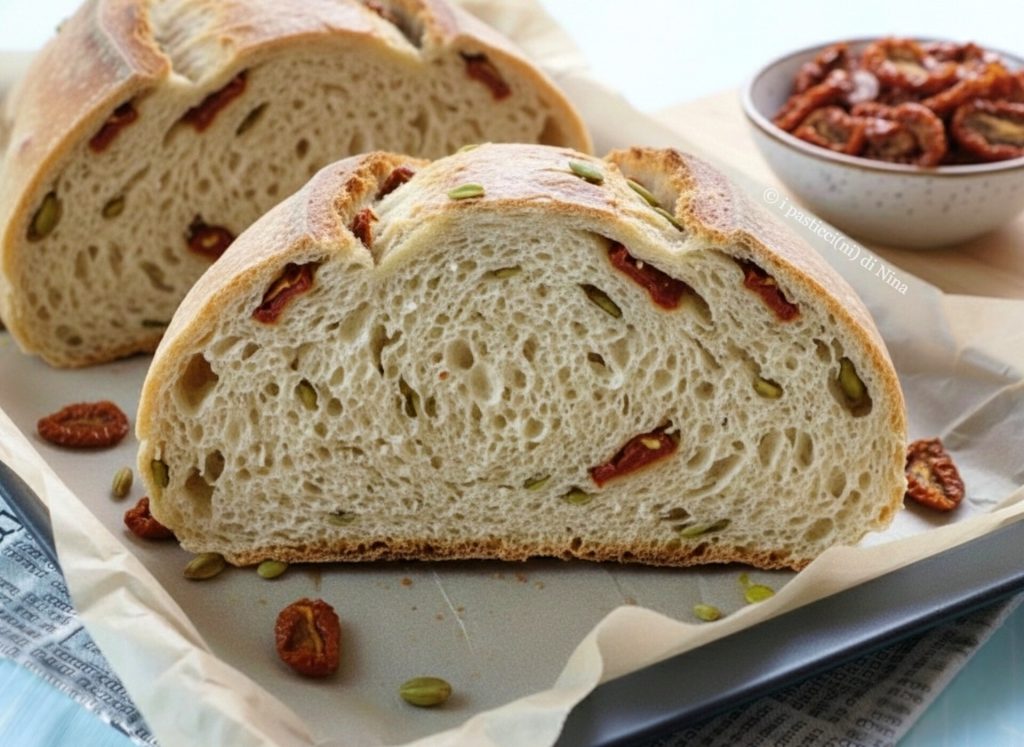 hausgemachtes Brot mit sonnengetrockneten Tomaten und Pistazien Rezept mit Biga i Pasticcini di Nina