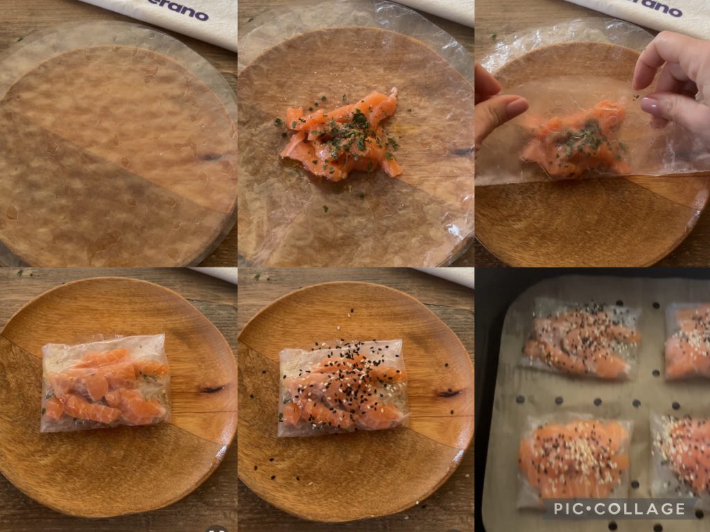 Reispapierblätter mit Lachs