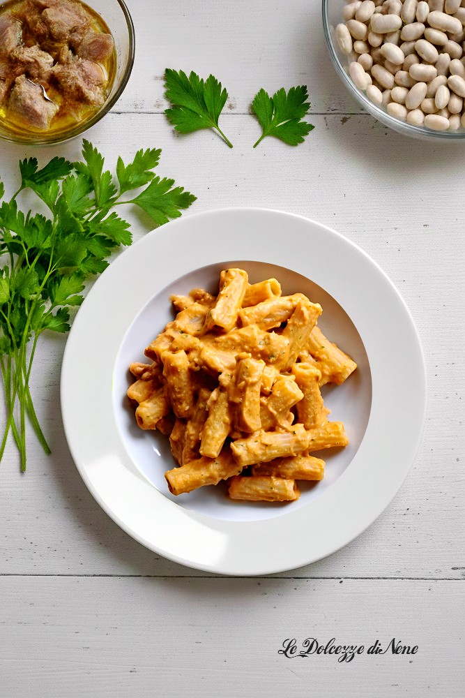 Cremige Pasta mit Thunfisch und Bohnen