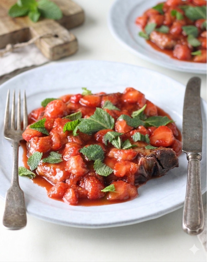 Geräucherte Schweinelombatine mit Erdbeercreme