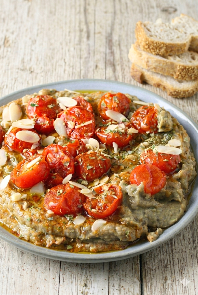 Auberginencreme mit karamellisierten Kirschtomaten