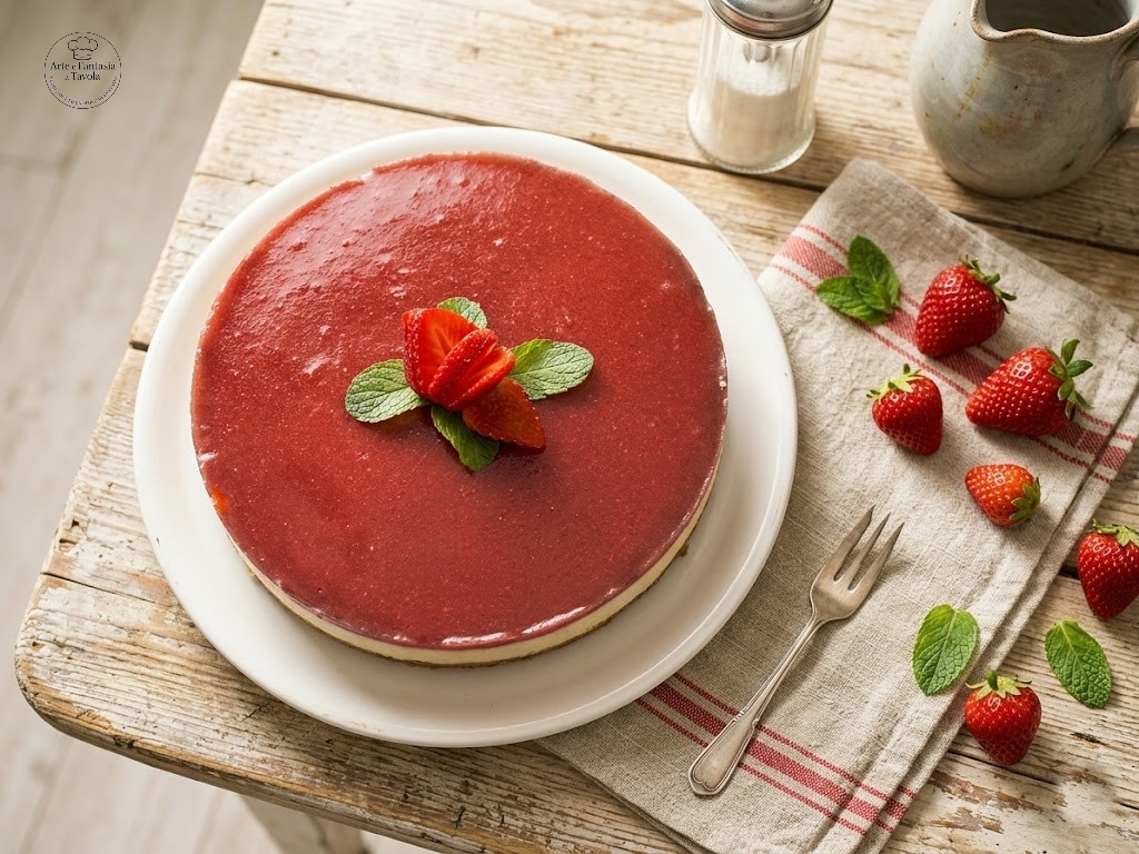 Cheesecake mit Erdbeergelee, Mascarpone, Philadelphia und Schokotropfen