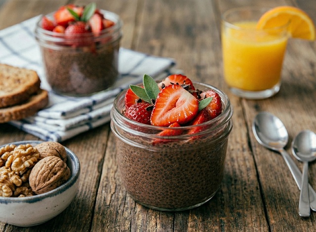 Chia-Pudding mit Kakao: leichter Pudding mit Schokoladengeschmack