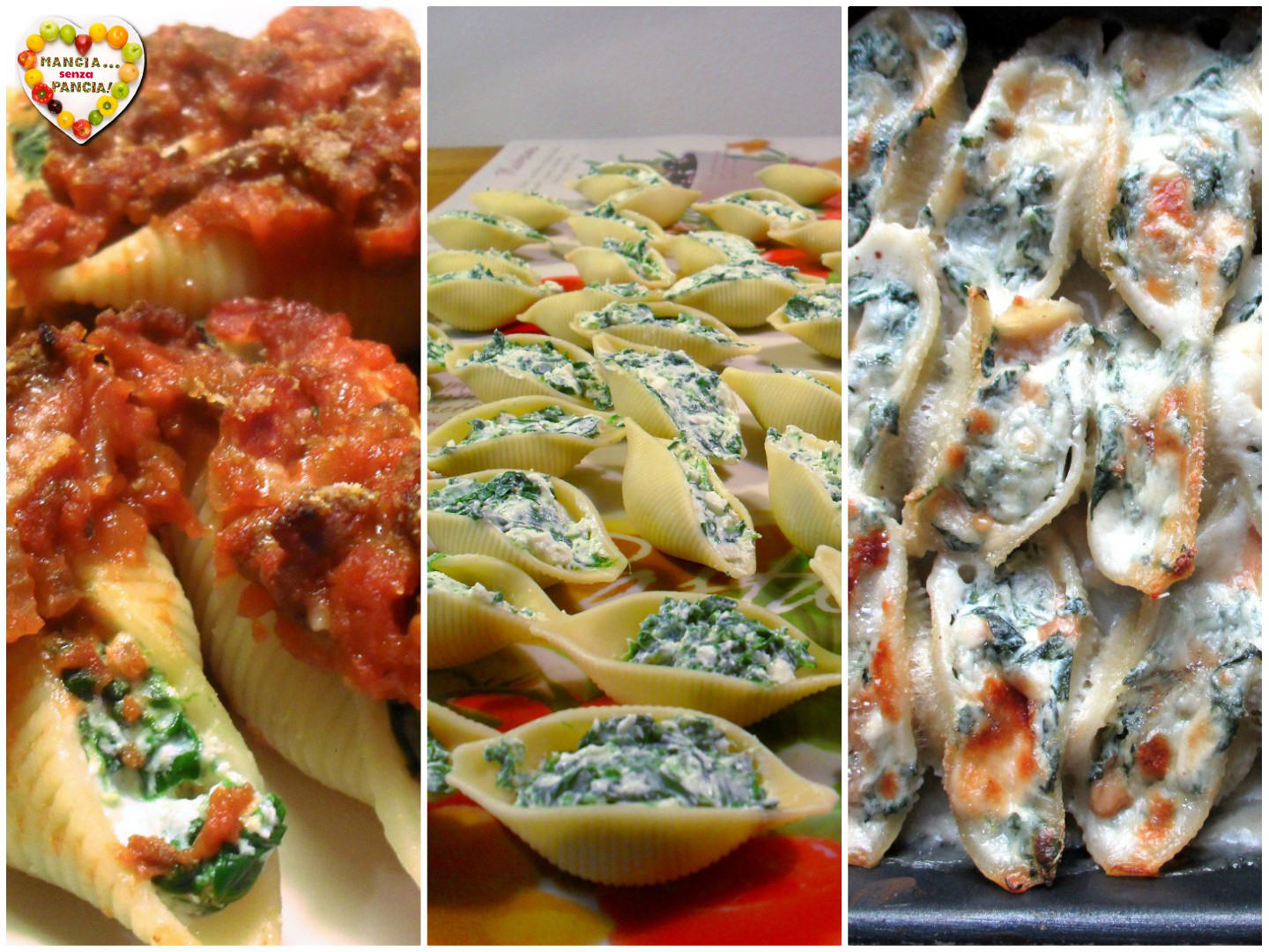 Leichte gefüllte Conchiglioni mit Ricotta und Spinat