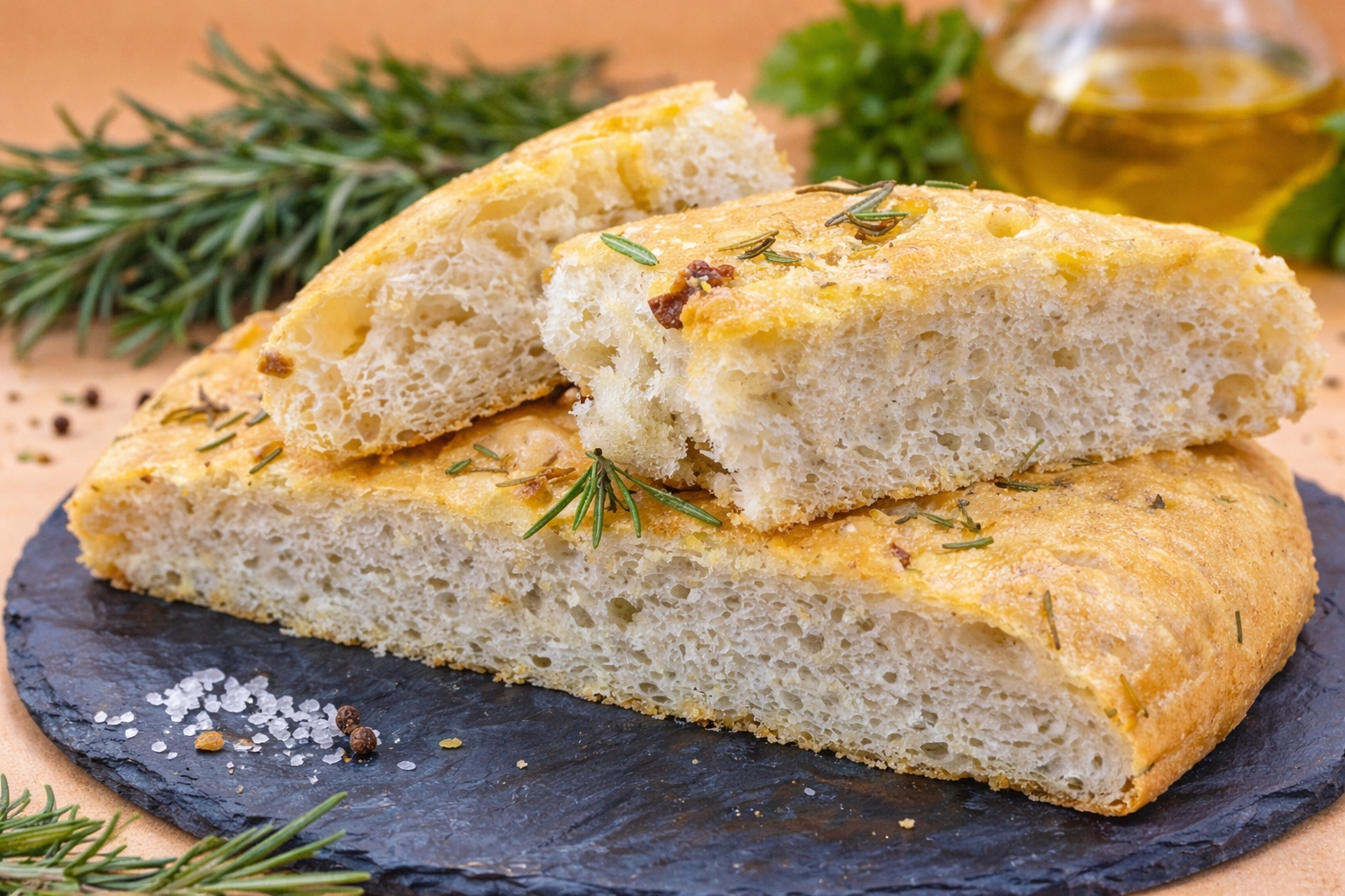 Hohe, fluffige Rosmarin-Focaccia mit langer Gehzeit