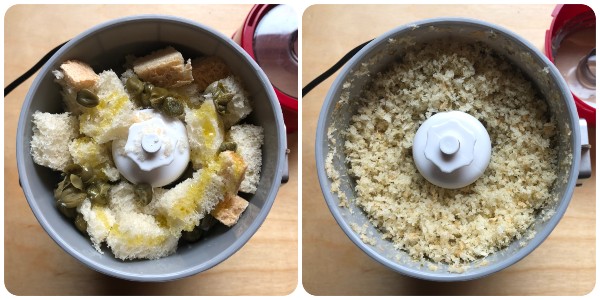 Gehacktes Brot und Kapern