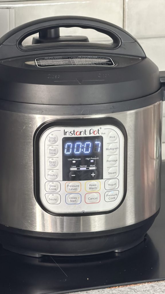 Reis in die Instant Pot geben und Wasser hinzufügen
