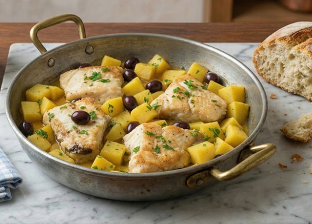 KABELJAU MIT KARTOFFELN UND OLIVEN