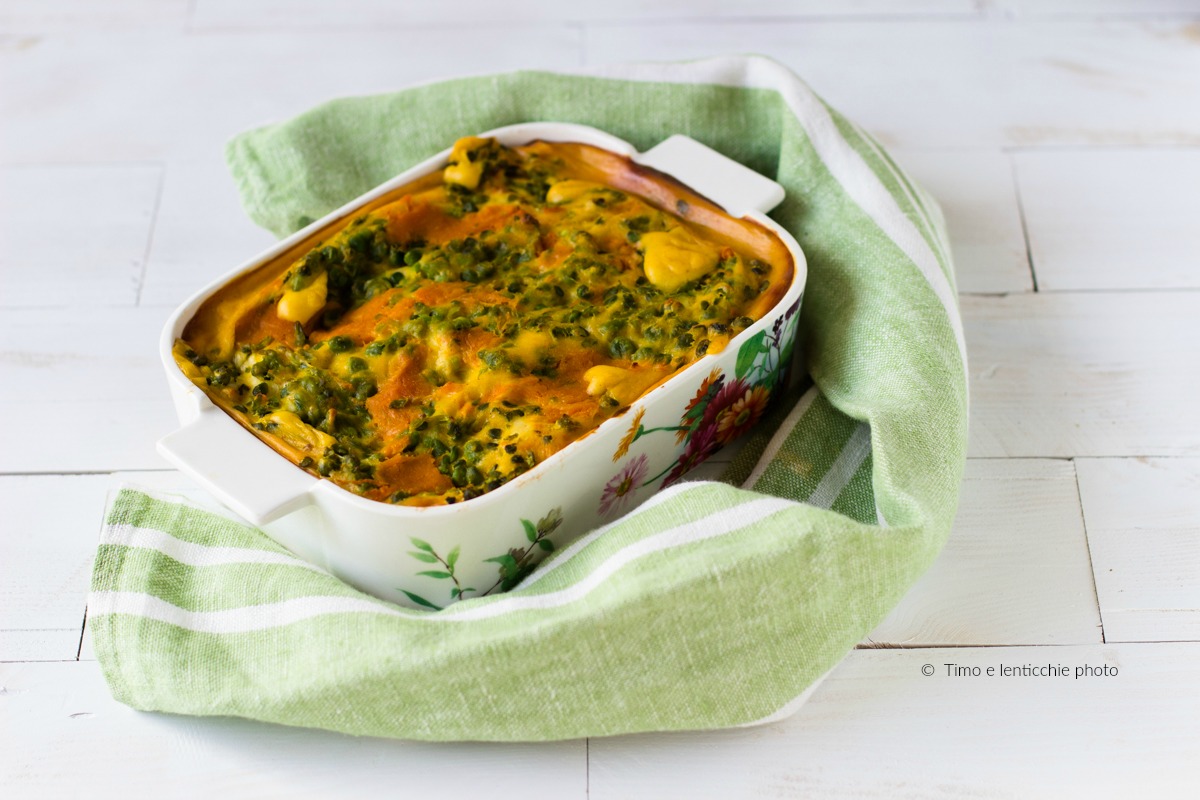 Lasagne mit Kürbis-Béchamel und Erbsen: cremig und leicht