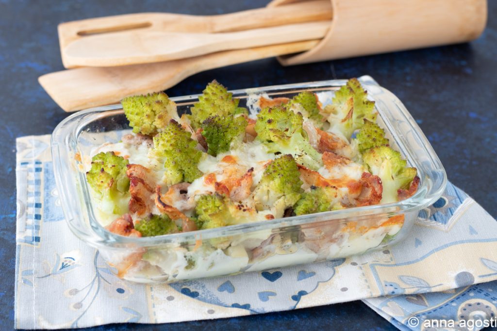 überbackener Romanesco mit frischem Bauchspeck
