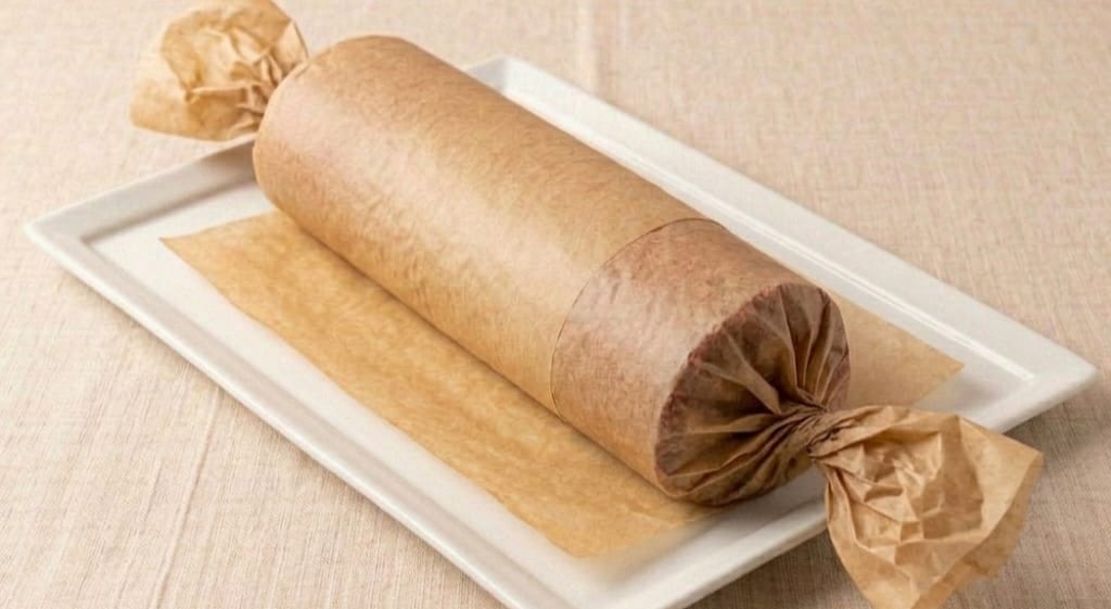 Red-Velvet-Rolle mit Creme und Erdbeeren