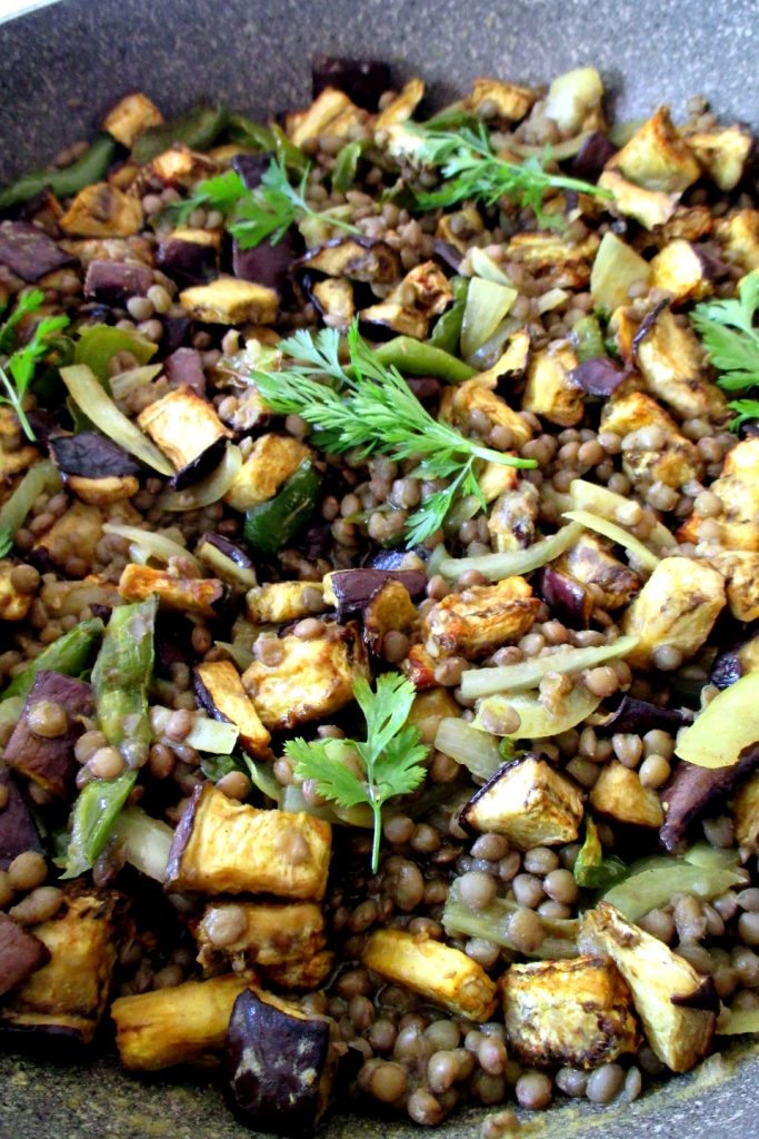 Würzige Auberginen und Linsen, Mangia senza Pancia