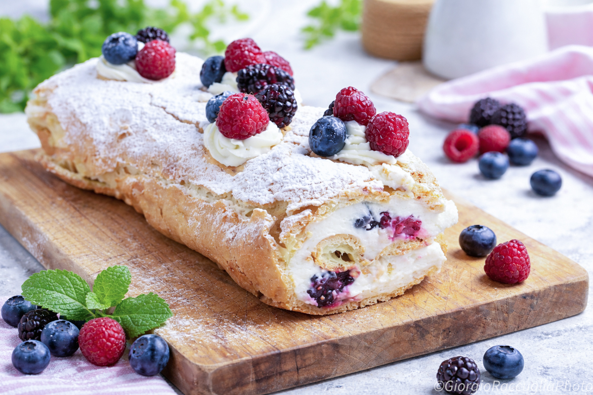Brandteigrolle mit Ricotta-Creme und Beeren