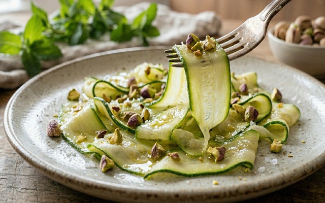 Rohes Zucchini-Carpaccio mit Pistazien: die frische Vorspeise in 5 Minuten