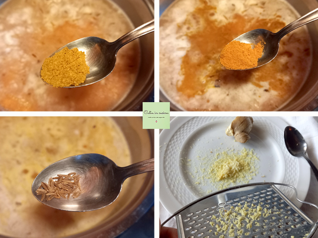 Curry, Kurkuma, Kreuzkümmel und geriebener Ingwer