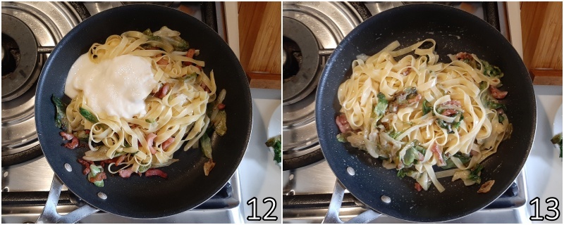 e. Pecorino-Creme hinzufügen und die Fettuccine mit Scarola außerhab des Herds binden