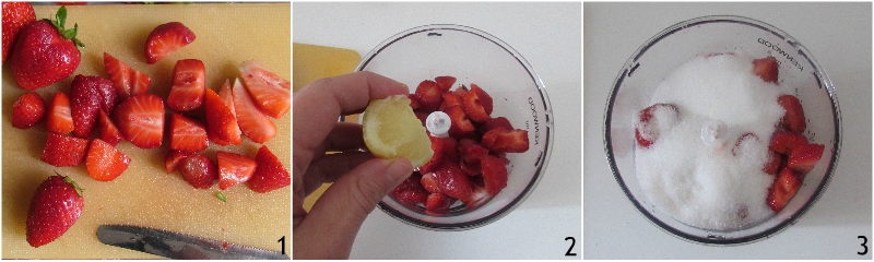 cremiges Erdbeereis mit der Eismaschine ohne Eier ohne Stabilisatoren unfehlbares Rezept Il Chicco di Mais - Erdbeeren schneiden