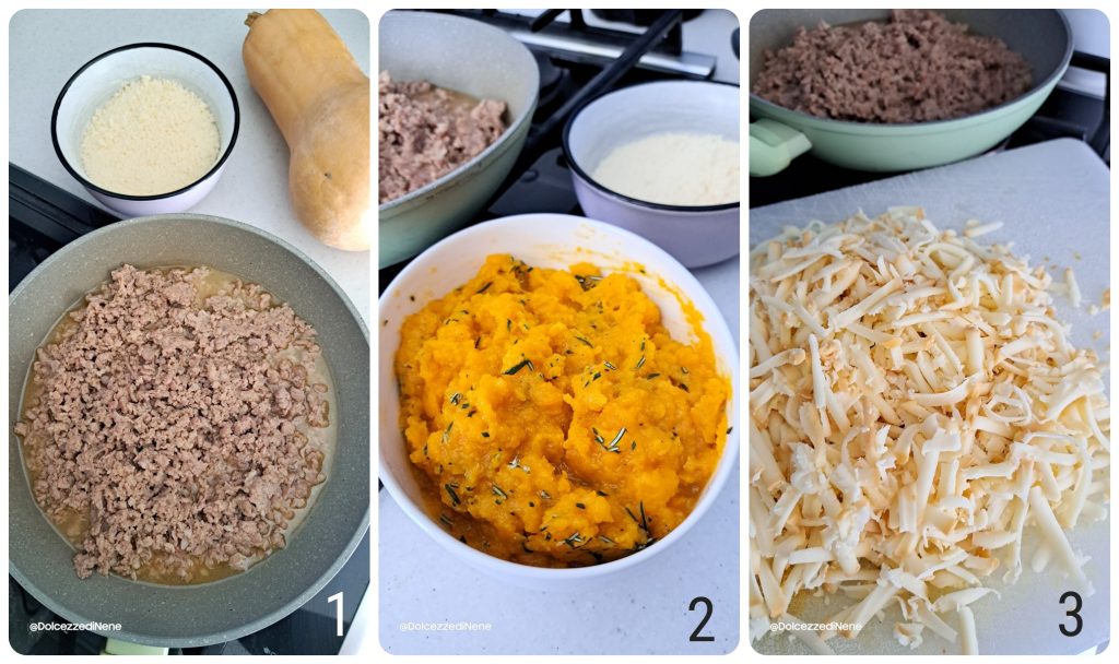 Überbackene Lasagne mit Kürbis, Salsiccia und Scamorza