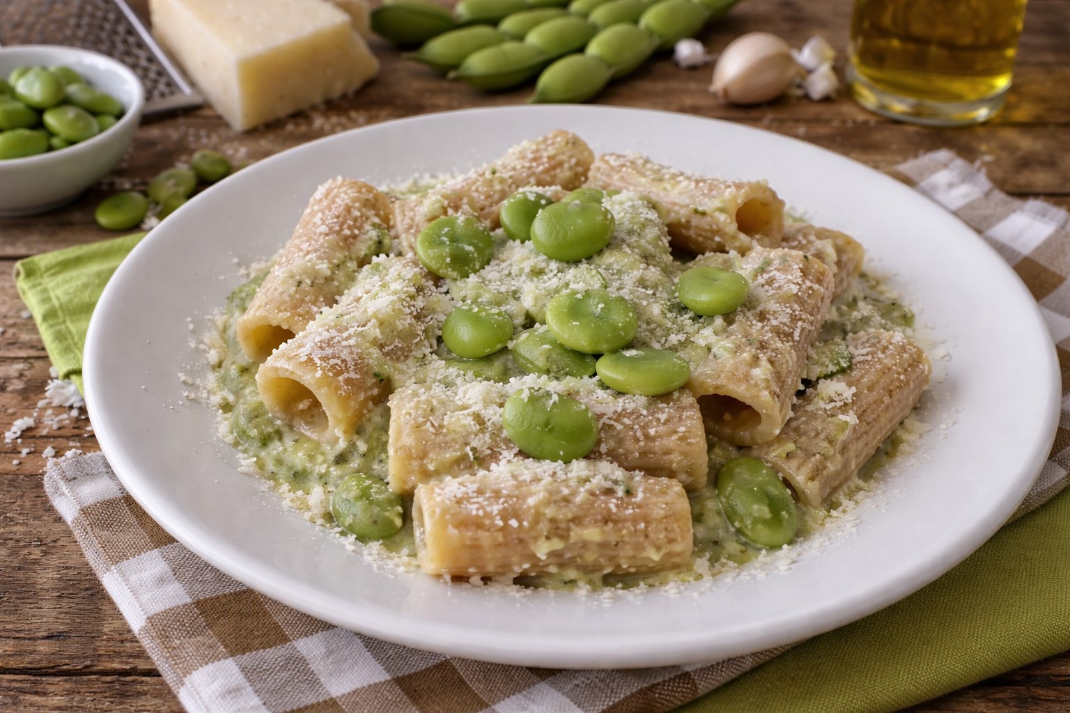Rigatoni mit dicken Bohnen und Pecorino (cremige und schnelle Pasta)