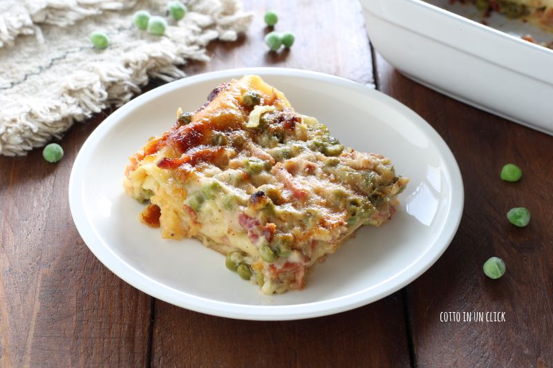 Lasagne mit Erbsen und Speck